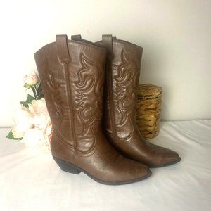Faux Leather Cowboy Boots